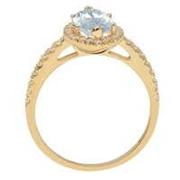 2,38 karatni plavi prirodni akvamarin Markiz rez, 18 karatno žuto zlato, Halo vjenčani prsten za godišnjicu braka,