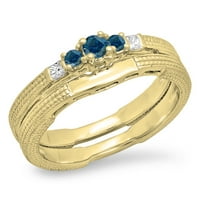 Kolekcija DazzlingRock 0. Carat 10k plavo -bijeli dijamantni kamen zaručnički prsten set CT, žuto zlato, veličina