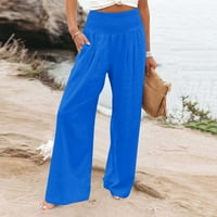 Široke hlače visokog struka za žene elastični pojas ravne hlače visokog struka široke udobne Ležerne hlače s džepovima