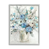 Sažetak aranžmana plave ruže, botaničko i Cvjetno Slikarstvo, zidni tisak u sivom okviru
