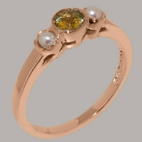 9K ženski prsten za obljetnicu od ružičastog zlata britanske proizvodnje s prirodnim peridotom i kultiviranim