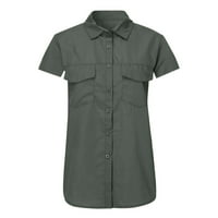 Košulje za ženežene Ležerne jednobojne košulje kratkih rukava s ovratnikom, džepovi s gumbima, vrhovi, sive boje;