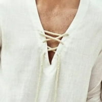 Muška pamučna lanena majica dugih rukava ležerni labavi vrhovi s izrezom u obliku slova H i vezanjem tunika nove