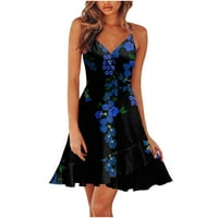 Ljetne haljine za žene Sundress s okruglim vratom s printom iznad koljena modna putna Haljina Bez rukava u plavoj