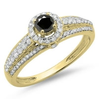 Kolekcija 0. Zaručnički prsten od bijelog i crnog dijamanta od 14 karata, žuto zlato, veličina 7