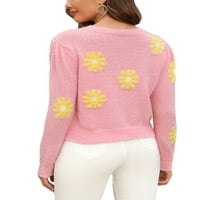 Ženski pleteni džemper s okruglim vratom s dugim rukavima pulover s cvjetnim uzorkom džemper vanjska jesenska