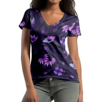 Kingque žene cvjetni otisci majice v vrat majice kratkih rukava labava majica casual ljetni vrhovi 2xs-8xl