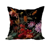 Cvjetna ludost crni cvjetni print ukrasni poliesterski jastuk s posteljinom teksturom