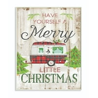 _ Sretan mali Božić, Crveni Karirani kamper, tekstura drveta, Svečana riječ, dizajn drvenih zidova umjetnice Jennifer