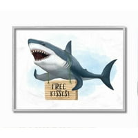 Stupell Industries Nautical Shark Slobodni poljupci potpisuju dječji životinjski humor uokviren zidni umjetnički