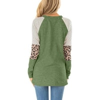CUHAS Women Modne bluze Košulje jeseni i leopard print prugasti okrugli vrat dugi rukav plus veličina dugih rukava