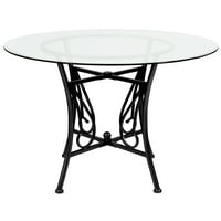 Okrugli stakleni blagovaonski stol od 95 s crnim metalnim okvirom