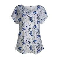 SKPBBLUTN Ženske košulje Summer Casual Udobni vrhovi Summer moda V gumb za vrat cvjetni print vitka majica s V-izrezom