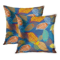 Plava Pop apstrakcija sa svijetlim lišćem narančasta organska Vintage jesenska hipi jastučnica set od 2 jastuka