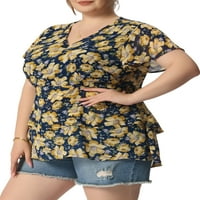 Jedinstvene ponude ženske plus size v vrat flare cvjetni print rukav sloj peplum vrh