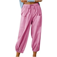 Ženske lanene hlače s džepovima visokog struka udobne hlače casual lagane široke hlače rasprodaja