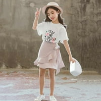 Rovga Girls Outfit sets Sets malemice djevojke Ljetna odjeća Djeca cvjetni print majica kratki rukavi vrhovi prugasti