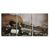 zid-platno, zidna umjetnost-Mrtva priroda iz boce vina s akustičnom gitarom-moderna kućna umjetnost, ispružena
