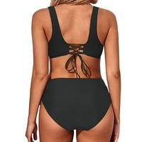 Ženski dvodijelni Bikini Jednobojni tankini zavojni kupaći kostim bez leđa Cross-control trbušni kupaći kostim