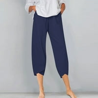 MRAT ženske kapris hlače Čvrsta boja Ravne obrezane hlače široke noge labave pamučne i latne hlače s džepovima
