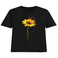 LUMONO WOMENSA CASAL OU-Neck majica s kratkim rukavima labava cvjetna suncokretova tiska