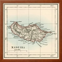 Karta otoka Madeira, 1870 -ih, uokvirena umjetnička print zidna umjetnost koju je prodao Art.com