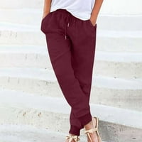 Usmixi ženske konusne hlače Summer ležerna džepna platna dugačke hlače elastično struk crtanje struka Ravne hlače