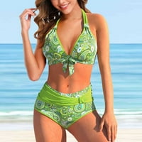 Rasprodaja kupaćih kostima, ženski Jeanie s dvodijelnim printom, s prekrivačem na prsima i neobloženom zelenom