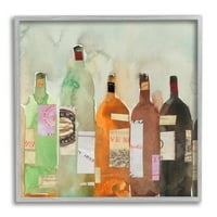 Stupell Industries Collaged Wine Boca za šampanjac boce vintage stil slike siva uokvirena umjetnička print zidna