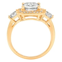 3. Princess Cut pravi prirodni dijamant 91-Number-Number žuto zlato 14k s tri kamena obećanje vjenčana izjava