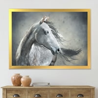 Designart 'crno -bijeli portret seoske kuće divljeg konja uokviren umjetničkim tiskom