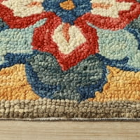 Geometrijski cvjetni eklektični Moderni boemski vuneni tepih ručno izrađen za zatvorene prostore, kremast i zahrđao,