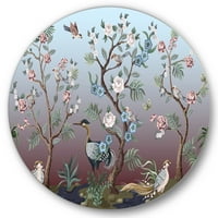 DesignArt 'chinoiserie s peonijima i pticama xi' tradicionalni krug metal zida - disk od 23 godine