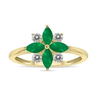 Ženski karat Tw Smaragd i Dijamantni prsten cvijeća u 10k žutom zlatu