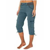 Wenini lanene hlače Žene Ljetne ljetne hlače dužine teleta Čvrsta moda Labavi visoki struk džepni džepni hlače