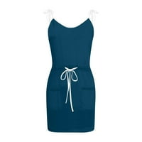 ženska ležerna jednobojna haljina bez rukava u obliku slova U, široka Mini haljina s džepom na remenu, minijaturna