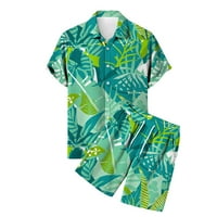 Huachen muškarci Havajska košulja s kratkim rukavima + kratke hlače Set plaže, unise casual odijelo u zazornicama