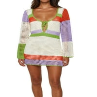Canrulo Women Crochet haljina dugih rukava pleteni izrezani karoserija