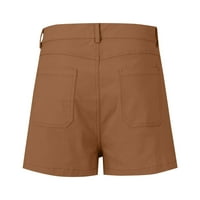 Ženske ljetne casual traper kratke hlače, široke udobne hlače s džepovima i visokim strukom u boji kave 3 inča
