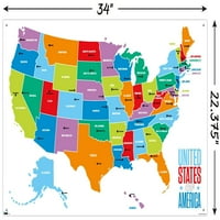 Karta - Zidni plakat Sjedinjenih Američkih Država s gumbima, 22.375 34