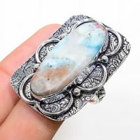 Republika Larimar Gemstone ručno izrađena sterling srebrni nakitni prsten Veličina 10