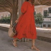 Ženska jednobojna ležerna sunčana haljina, široka nabrana haljina s okruglim vratom, kratkih rukava, ljuljačka