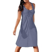 Ženske ljetne haljine Ženska ležerna ljetna jednobojna haljina za plažu s prslukom, široka nabrana haljina s okruglim