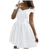 Ženske haljine A kroja bez rukava, kratka ležerna ljetna jednobojna haljina S naramenicama u bijeloj boji