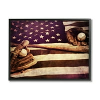Stupell Industries American Flage Stripes zvijezde bejzbol Mitt Sportski motiv uokvirene zidne umjetnosti, 24,