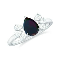 Black Opal Pasijans prsten s moissanite triom za žene, 14k bijelo zlato, US 9.50