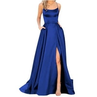 Ženska haljina za klirens Ženska čvrsta boja s leđa dugačka haljina Slim Off Off Rame Večernja haljina plava xxxxxl