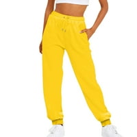 Ženski topovi, modne sportske obične Ležerne sportske hlače s džepom na vezanje, žute 3 inča