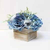 8-inčni cvjetni aranžman ruža, božura i hortenzija s drvenom vazom za ukrase za vjenčanje za dom