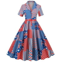 Ljetne haljine za žene casual vintage 1950 -ih retro kratki rukav v vrat zastava print zabava Prom Swing haljina